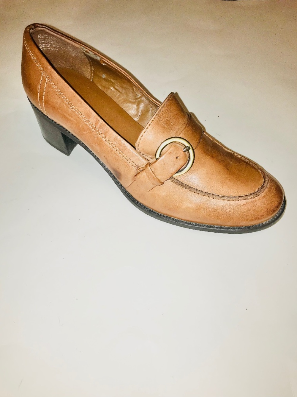 Vintage 90s Predictions Camel Brown Leather Round Toe Buckle Loafers 8.5 Office